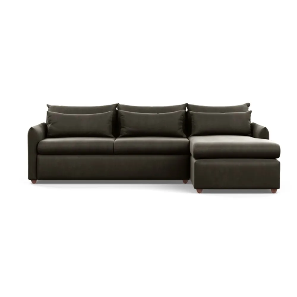 Heal's Pillow Large Right Hand Corner Chaise Velvet Charcoal Chestnut Stain