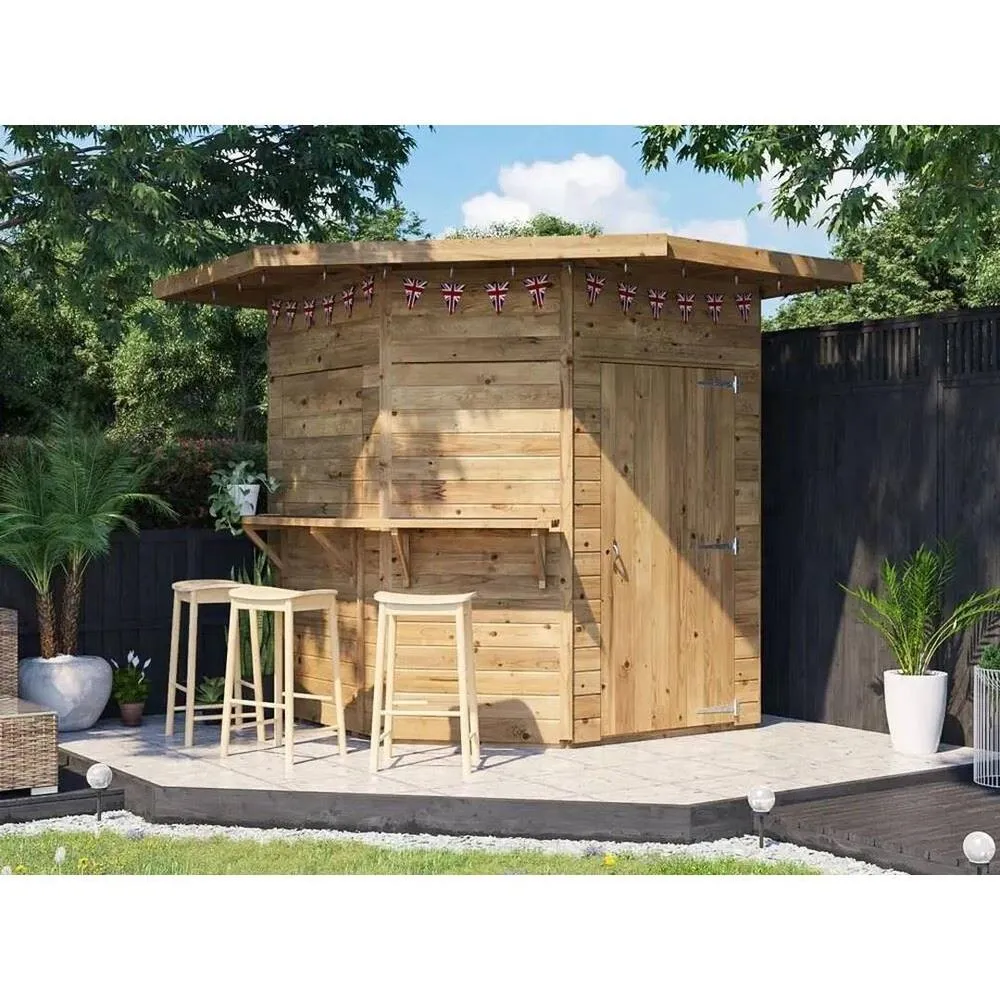 Dunster House Corner Hangover Garden Bar Shed 2.4m x 2.4m Pressure Treated in Brown 2