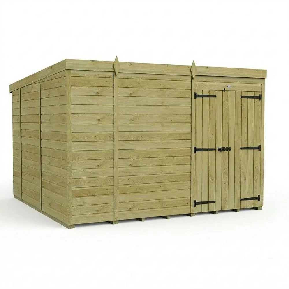 Buttercup Farm 10ft x 10ft Pent Garden Shed Double Door No Windows - Timber in Brown