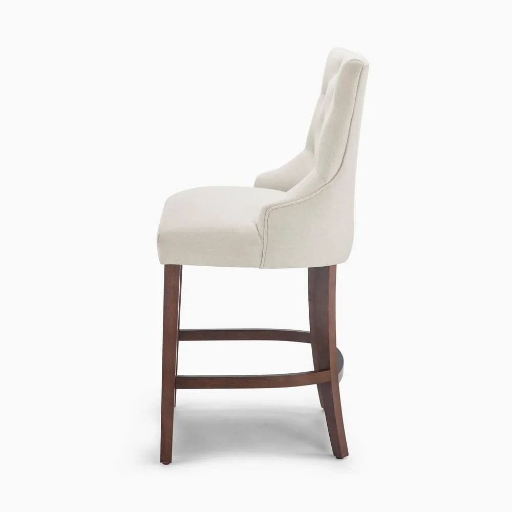FurnitureboxUK 2x Belgravia Beige Fabric Bar Chairs Walnut Effect Legs 6