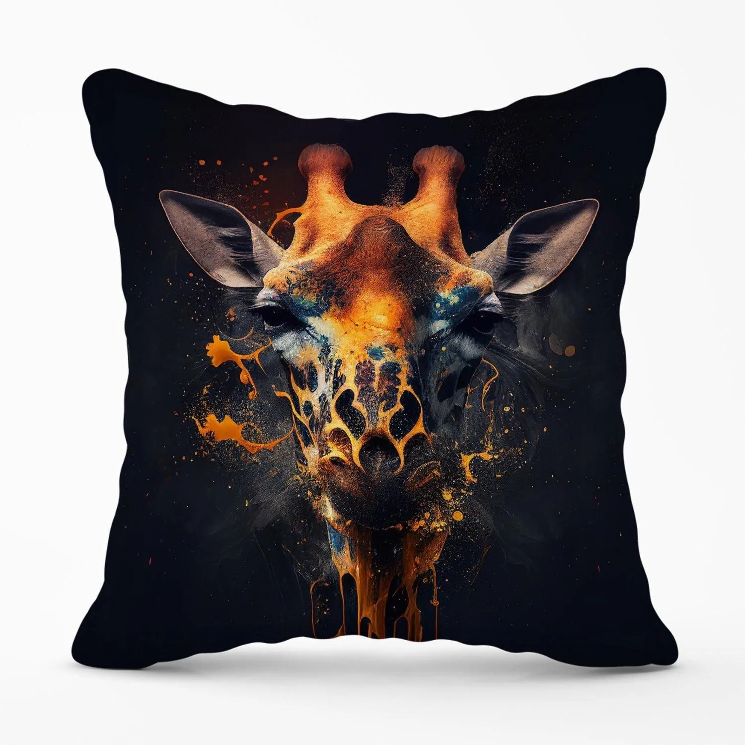 Warren Reed - Designer Golden Giraffe Face Splashart Outdoor Cushion in Yellow