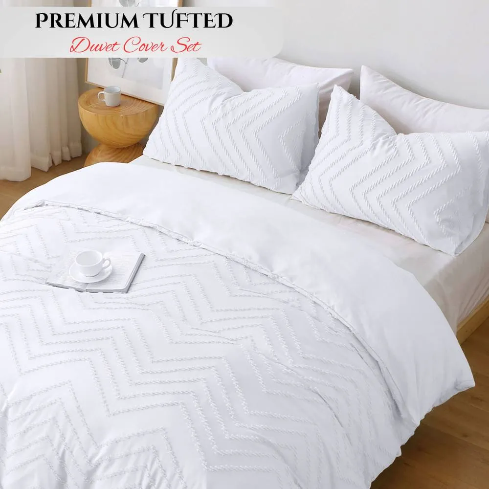 Grace Reversible Tufted Microfiber Duvet Cover Double Hypoallegenic in White