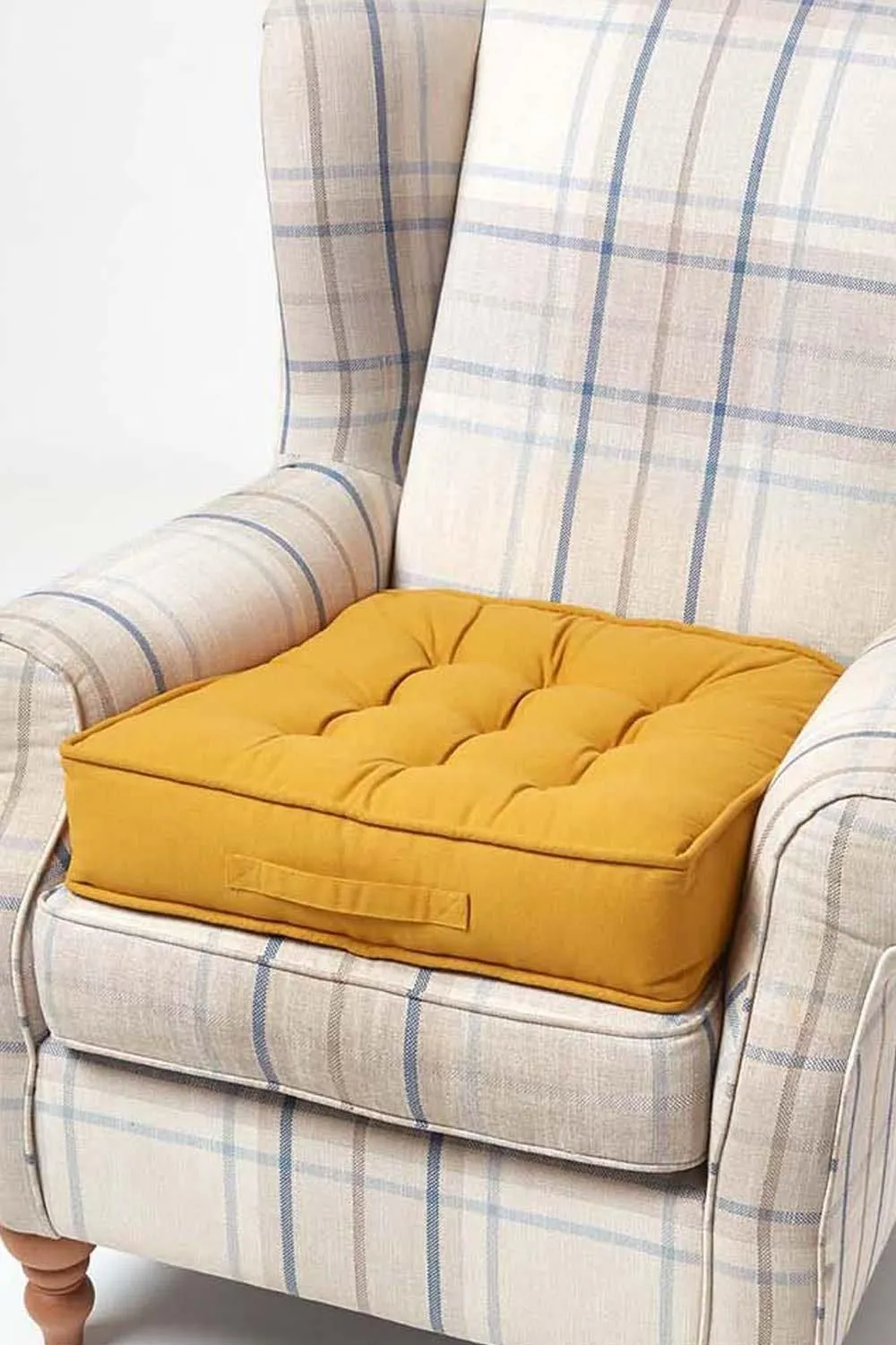Homescapes Cotton Armchair Booster Cushion in Mustard 1