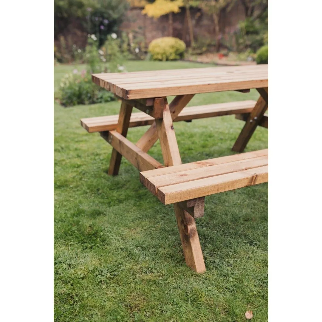 Churnet Valley Garden Furniture Ltd Valley Deluxe Picnic Table - L150 x W150 x H90cm - Partially Assembled in Brown 5
