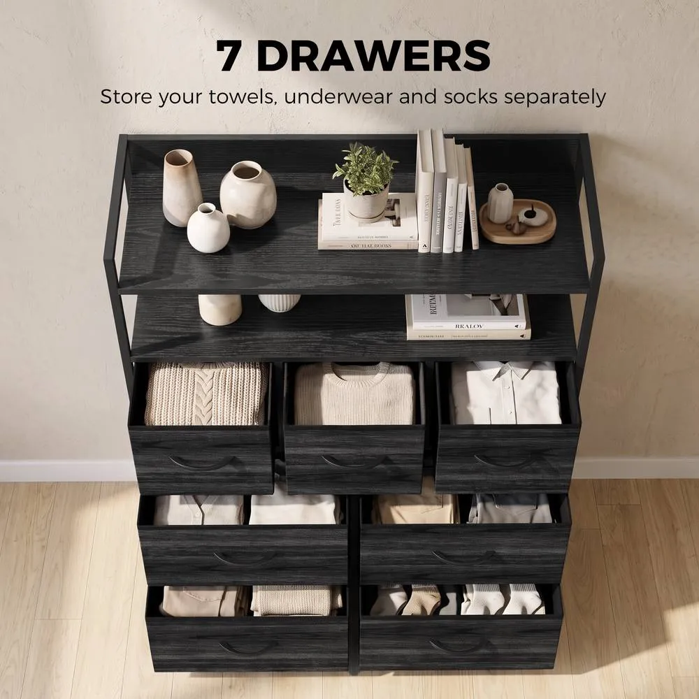 HOMCOM Chest of Drawers, Bedroom Fabric Dresser, Black Wood-Effect 4