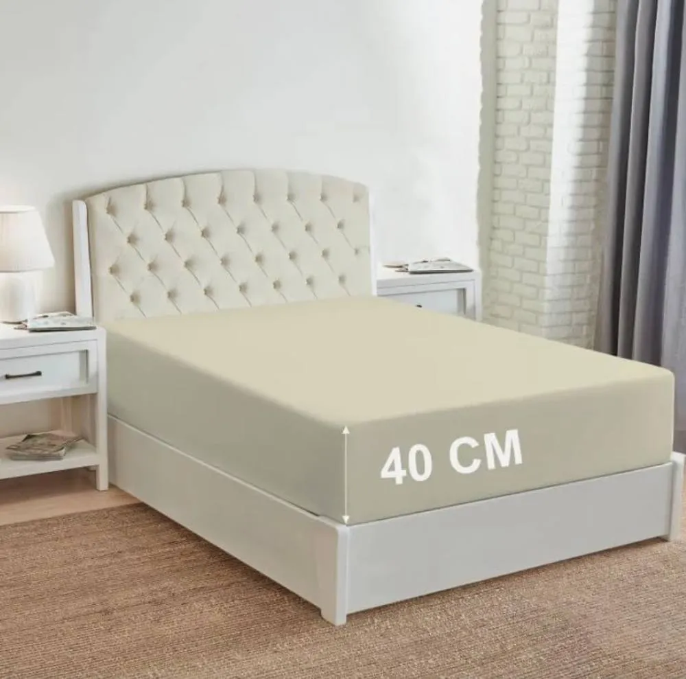 Homes-Linen 180 Thread Count 16"/40cm Extra Deep Non Iron Fitted Sheet in Cream