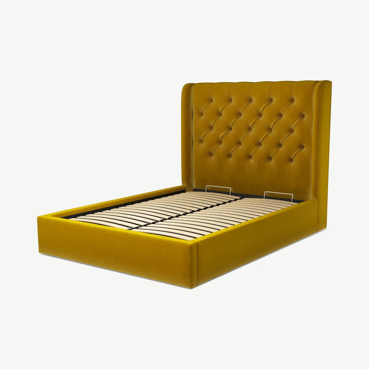 Romare Double Ottoman Storage Bed, Saffron Yellow Velvet