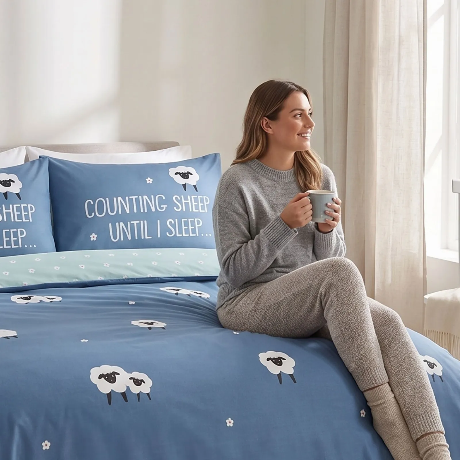 Rapport Home Counting Sheep Microfibre Duvet Cover Set Cover with Pillowcase in Blue 5