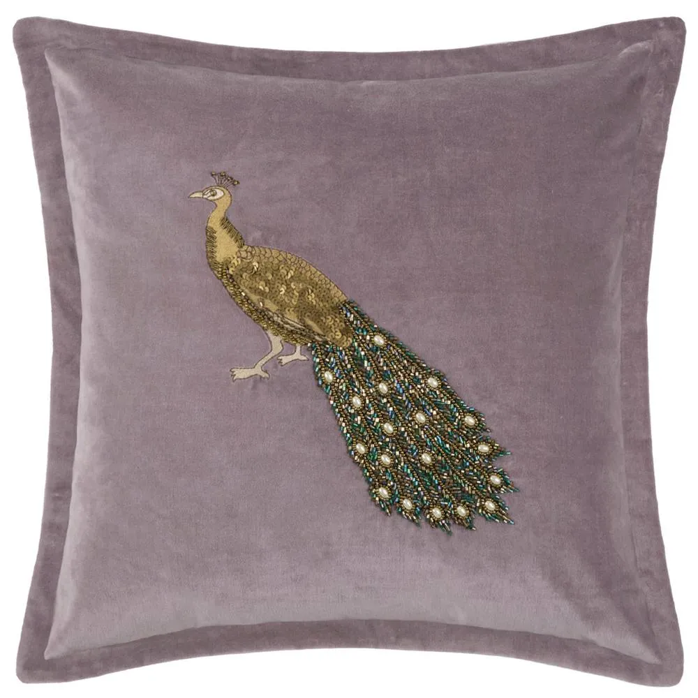 Voyage Maison Mayura Peacock Embellished Velvet Cushion in Lavender 2