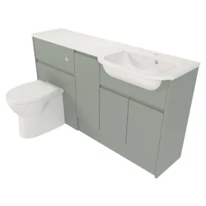 Deccado Clifton Willow Green Fitted Vanity & Toilet Pan Unit Combination with RH Basin - 1500mm 2