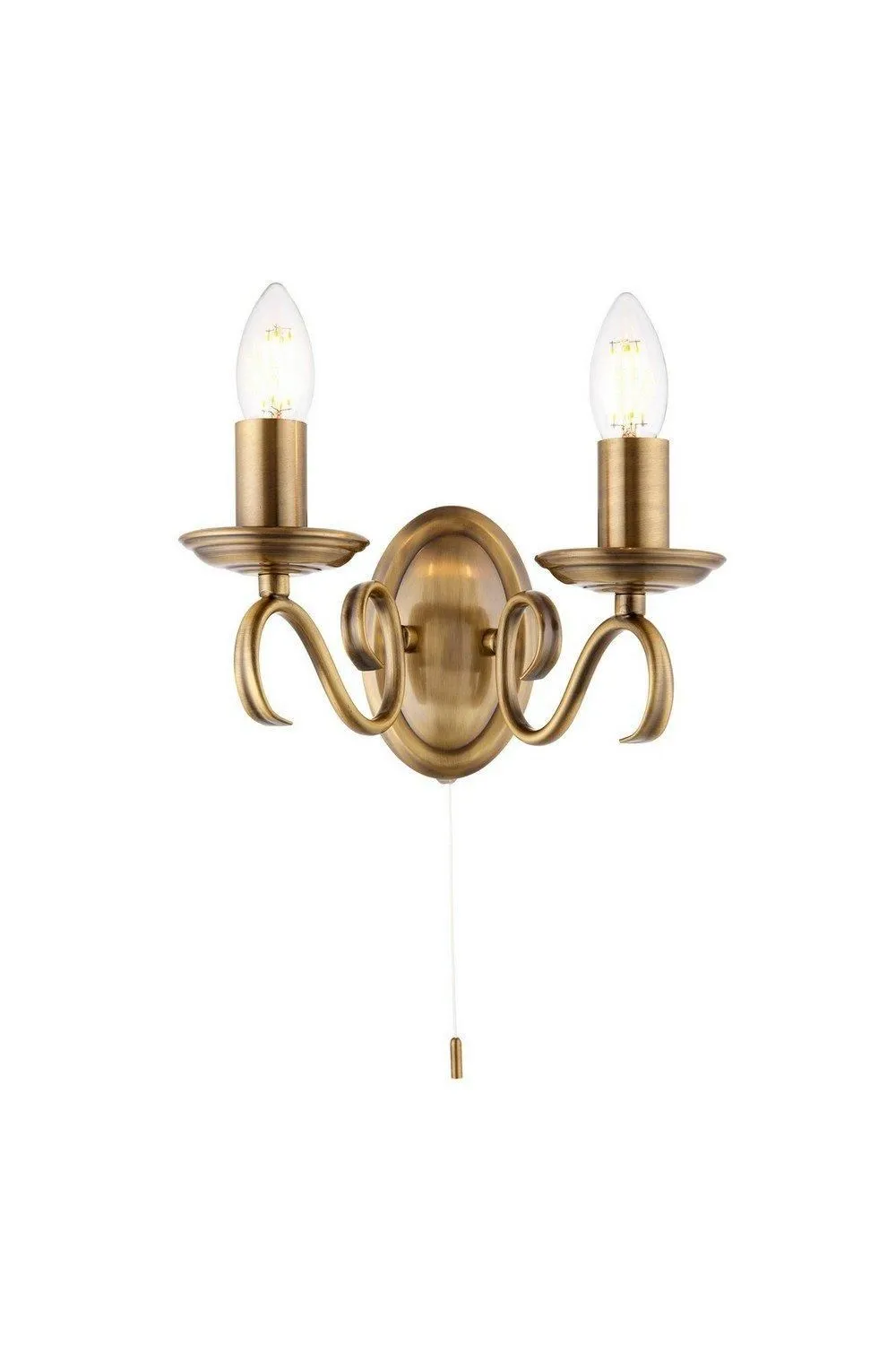 Netlighting Bernice 2 Light Indoor Candle Wall Light Antique Brass E14 in Gold