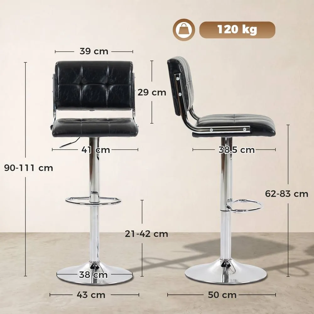 HOMCOM Adjustable Bar Stools Set of 2 with Backrest in Black 3