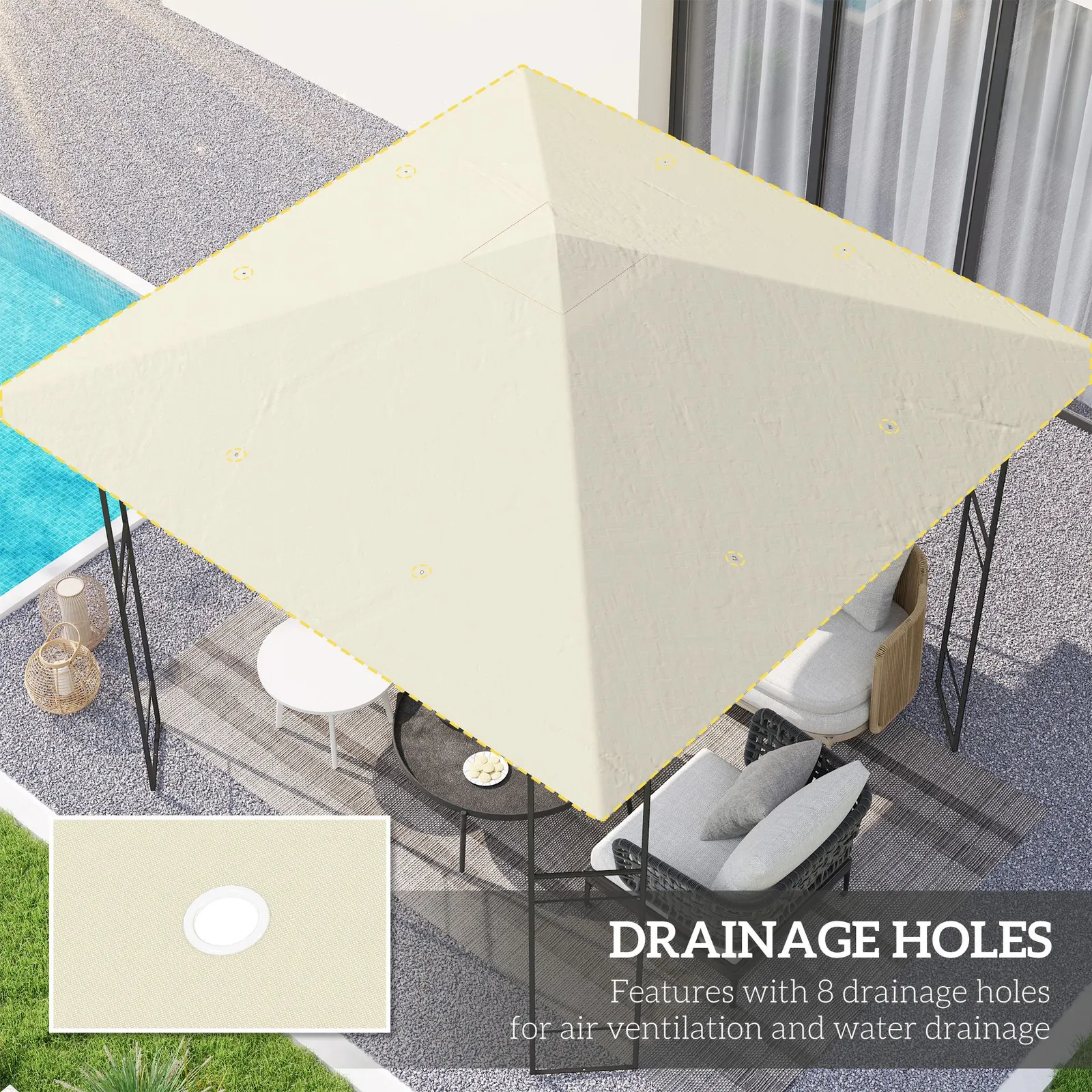OUTSUNNY 3 x 3(m) Gazebo Canopy Replacement Cover, UPF30+, Cream White 4