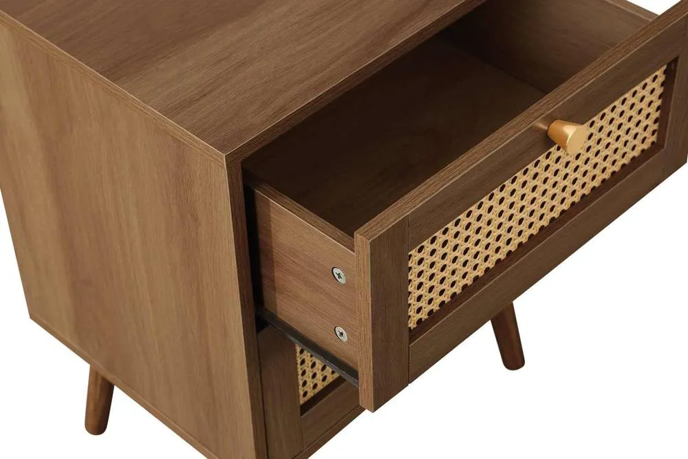 Birlea Pair of Bedside 2 Drawer Cabinet Rattan Croxley Side Table Walnut in Brown 6
