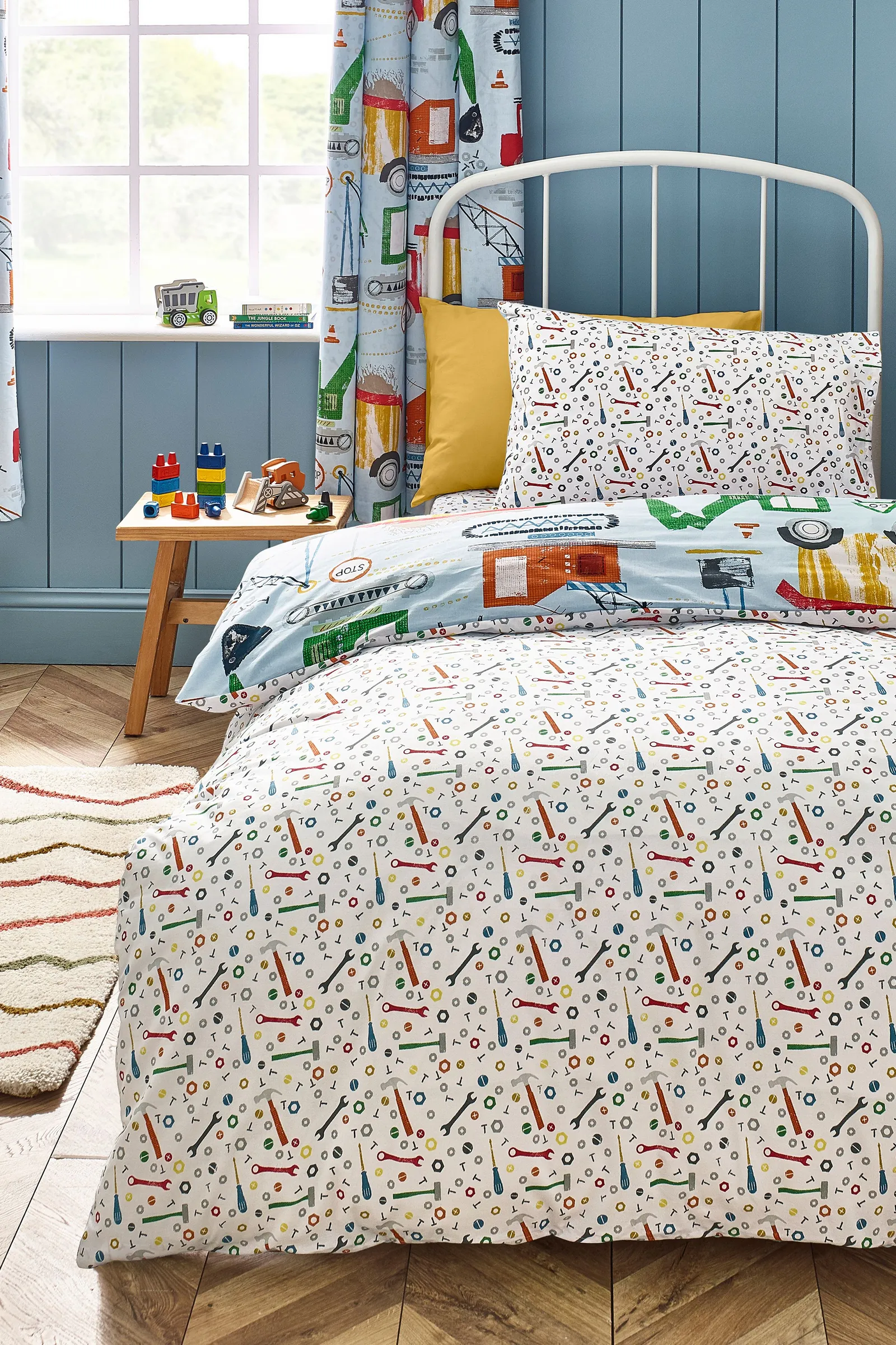 Catherine Lansfield 'Digger Dreams' Reversible Duvet Cover Set in Blue 2