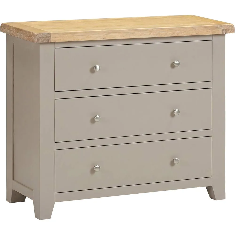 Seconique Windsor 3 Drawer Chest (Fully Assembled) - Putty/Oak in Beige 2