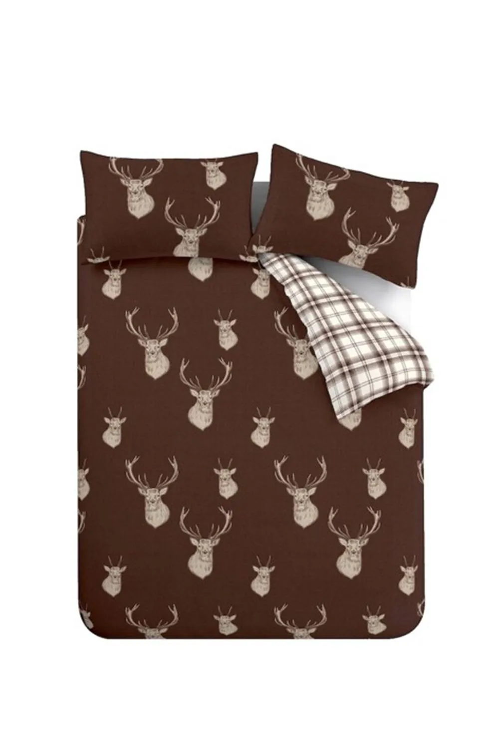 Catherine Lansfield 'Stag Check' Reversible Duvet Cover Set in Chocolate 5