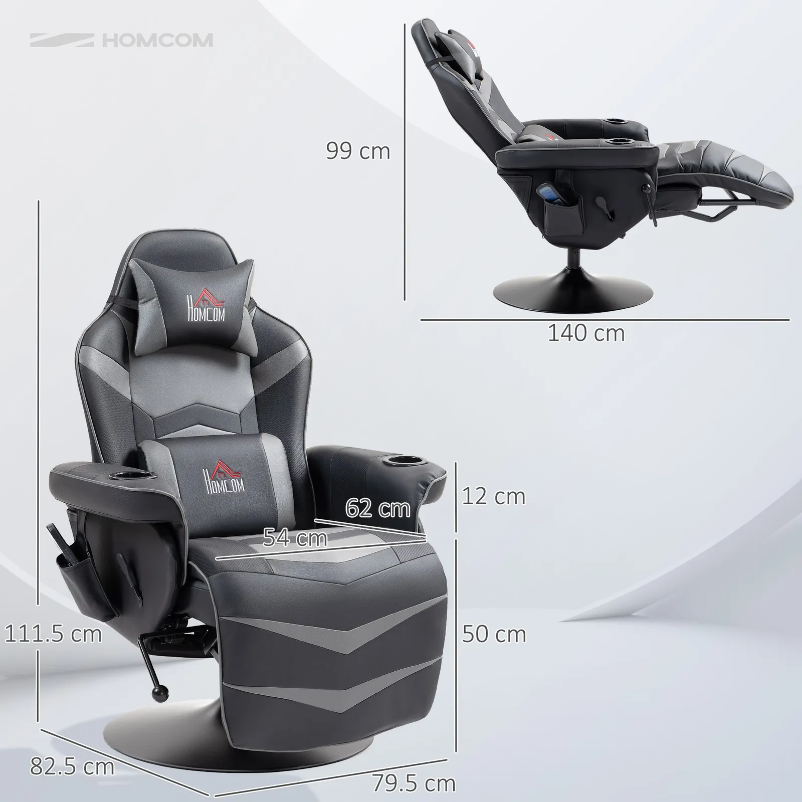 HOMCOM Massage Recliner Chair with Remote, PU Leather Recliner Armchair Grey 3