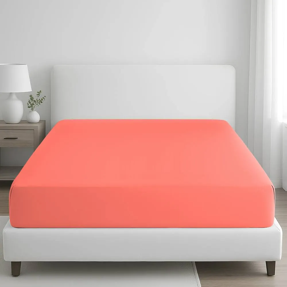 Grace 100% Egyptian Cotton 35cm Extra Deep Pocket Fitted Sheets in Coral