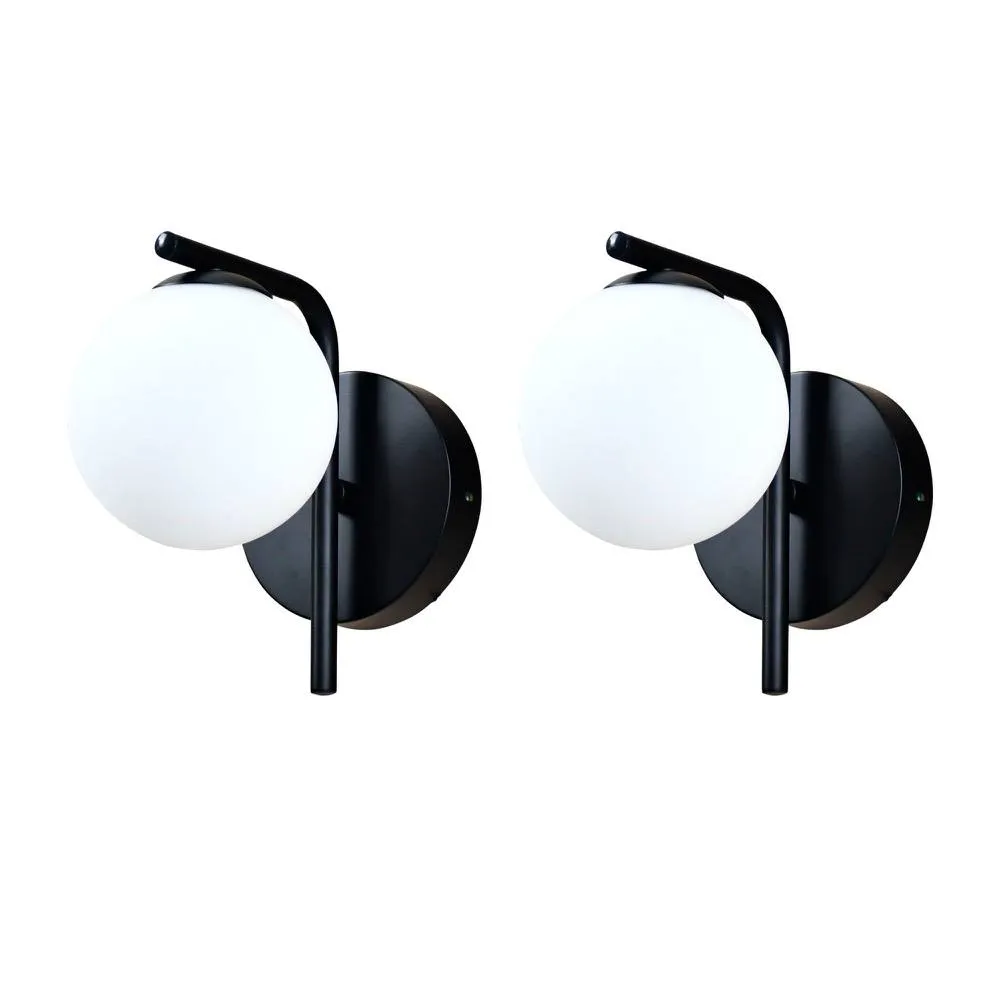 First Choice Lighting Set of 2 Grosvenor - Black Wall Lights with Glass Globes