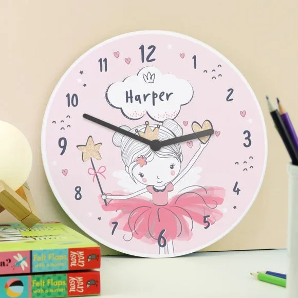Personalised Fairy Ballerina Wooden Childrens Clock 2