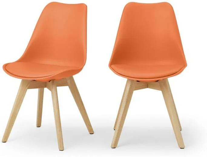 Deon Set of 2 Dining Chairs, Tangerine Orange with Oak Stain Legs