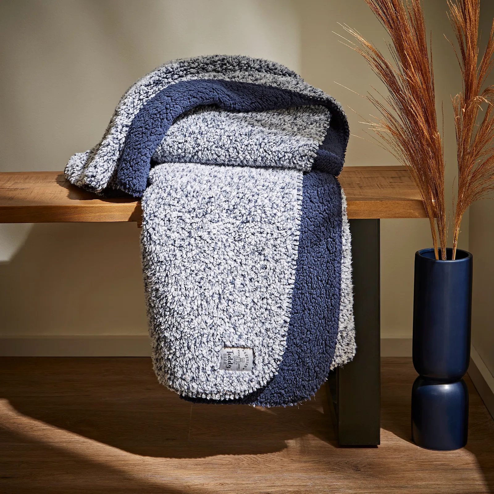 Teddy Bear Extra Cosy Marl Reversible Throw Navy