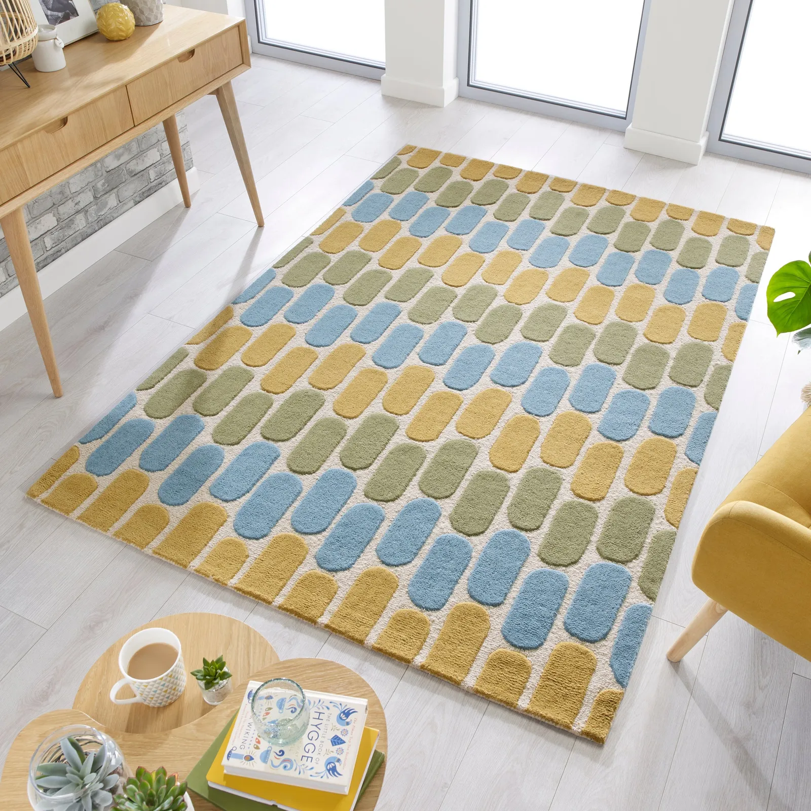 Fossil Rug Green, Yellow and Blue