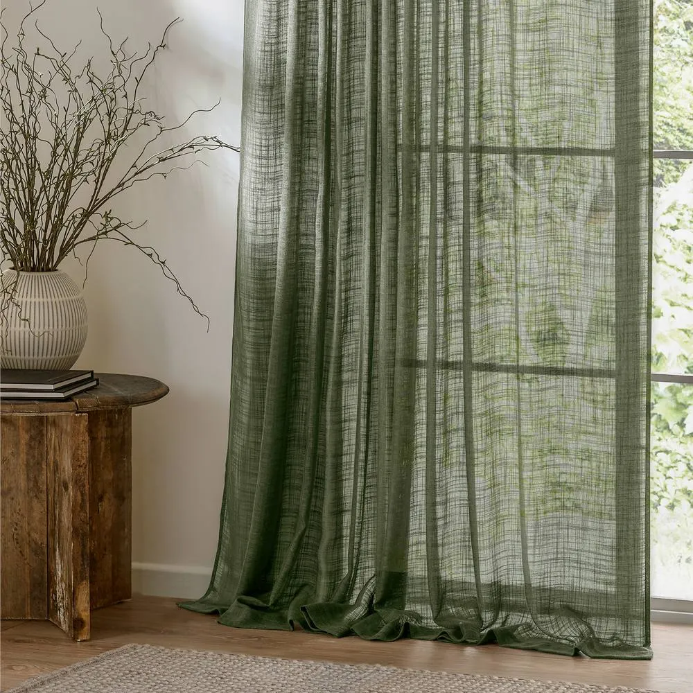 Yard Cirrus Sheer Tab Top Curtain Panel in Dark Green 4