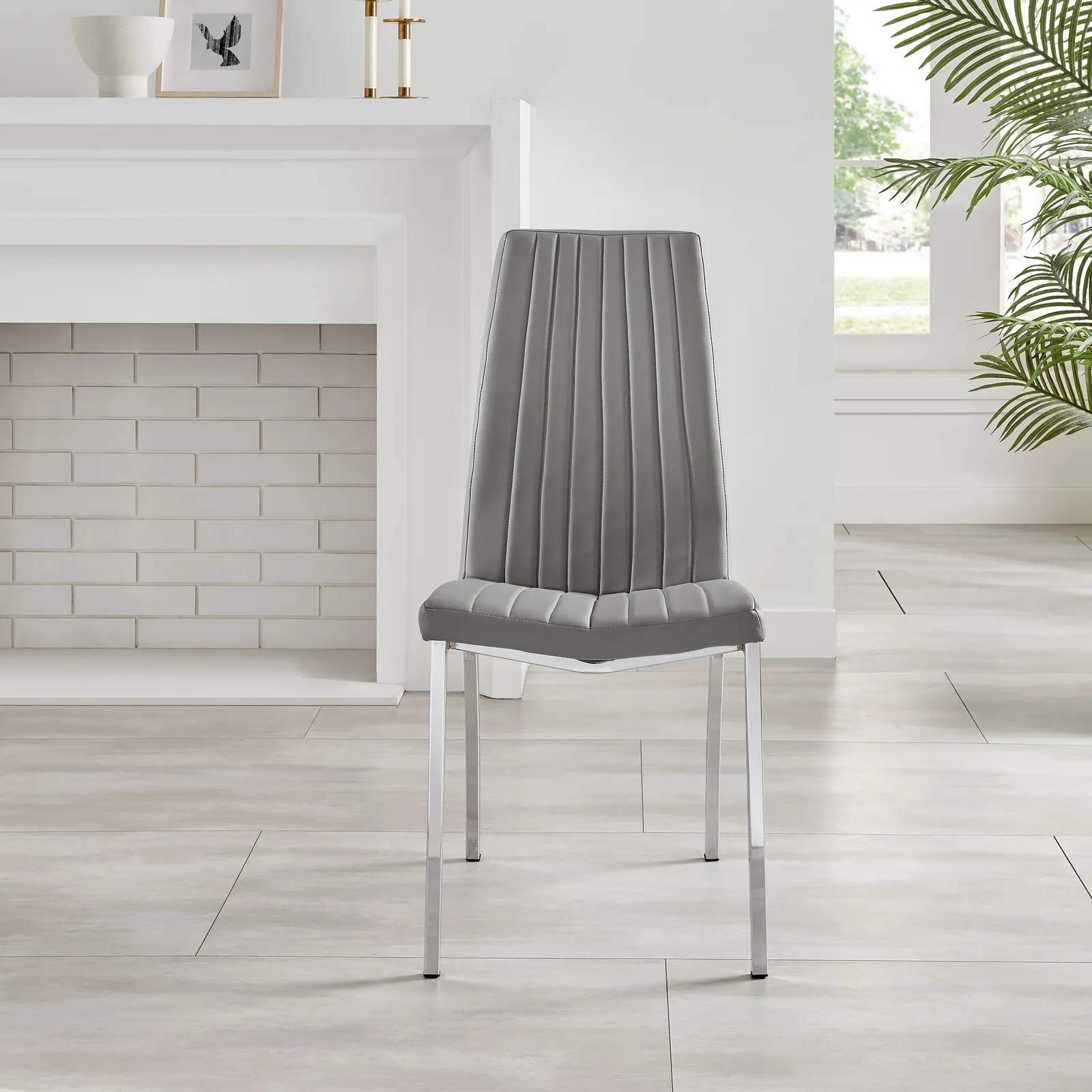 FurnitureboxUK Set of 2 Isco Deep Cushioned Soft Touch Faux Leather Dining Chairs With Silver Chrome Metal Legs in Grey 3