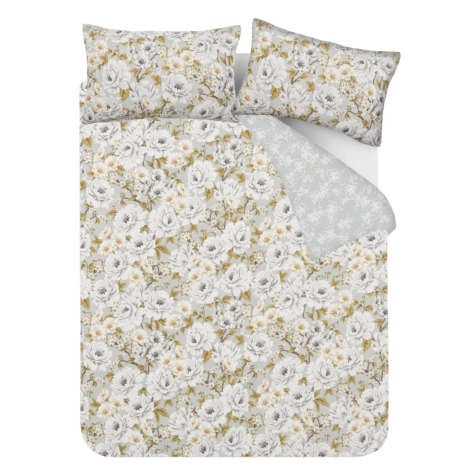 Smart Living Luxury Soft Reversible Elegant Blooms Duvet Cover & Pillowcases in Green 5
