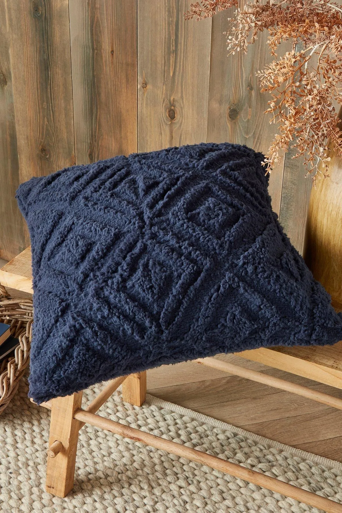 Fusion 'Geo Fleece' Fleece & Sherpa Filled Cushion in Navy 1