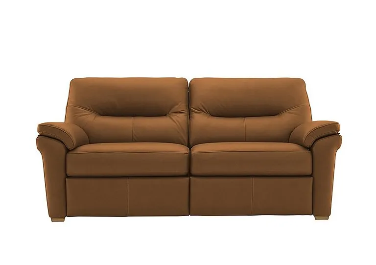 Seattle 3 Seater Leather Sofa with Wooden Feet - Cambridge Tan