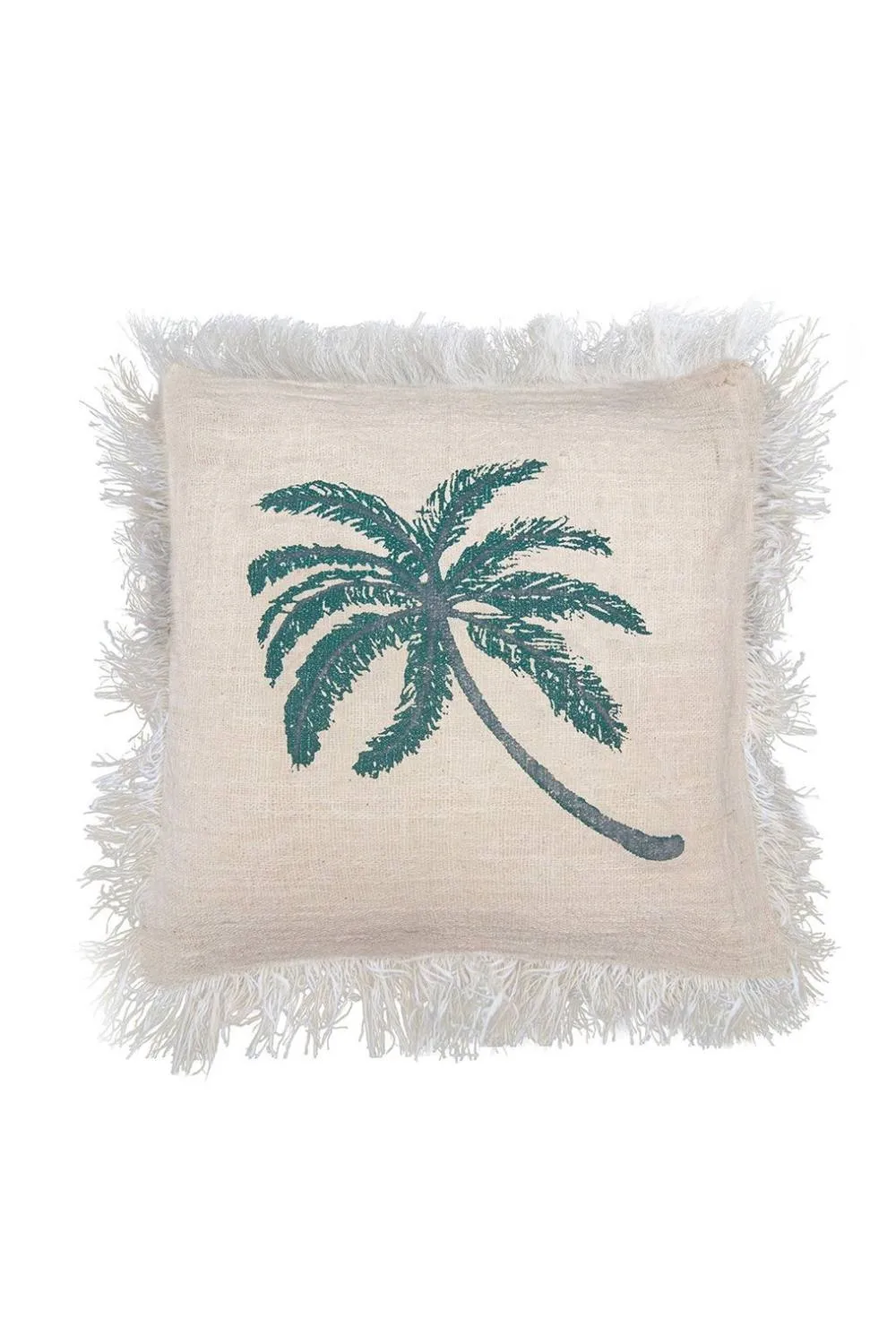 KDMD Linen Cushion Cover 45x45cm Palm Tree with Fringe in Beige