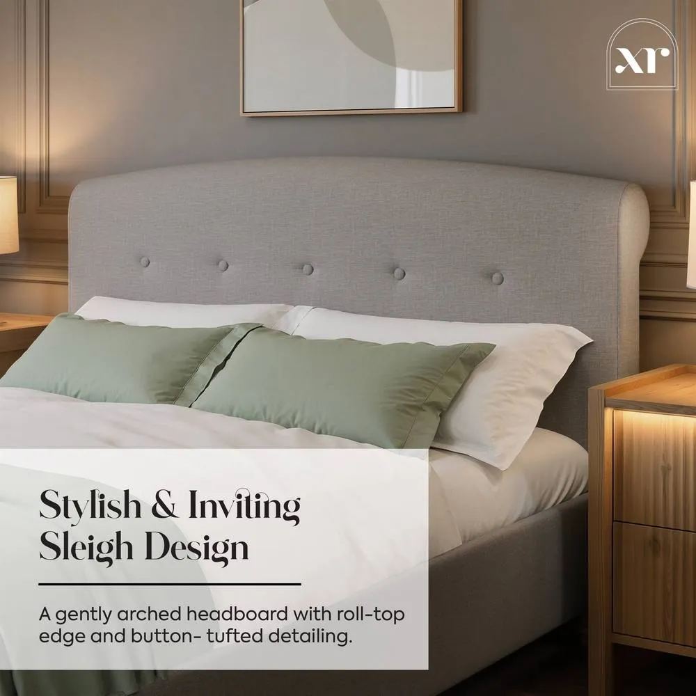 X Rocker Camille Upholstered Shadow Ottoman King Sleigh Bed - Grey 3