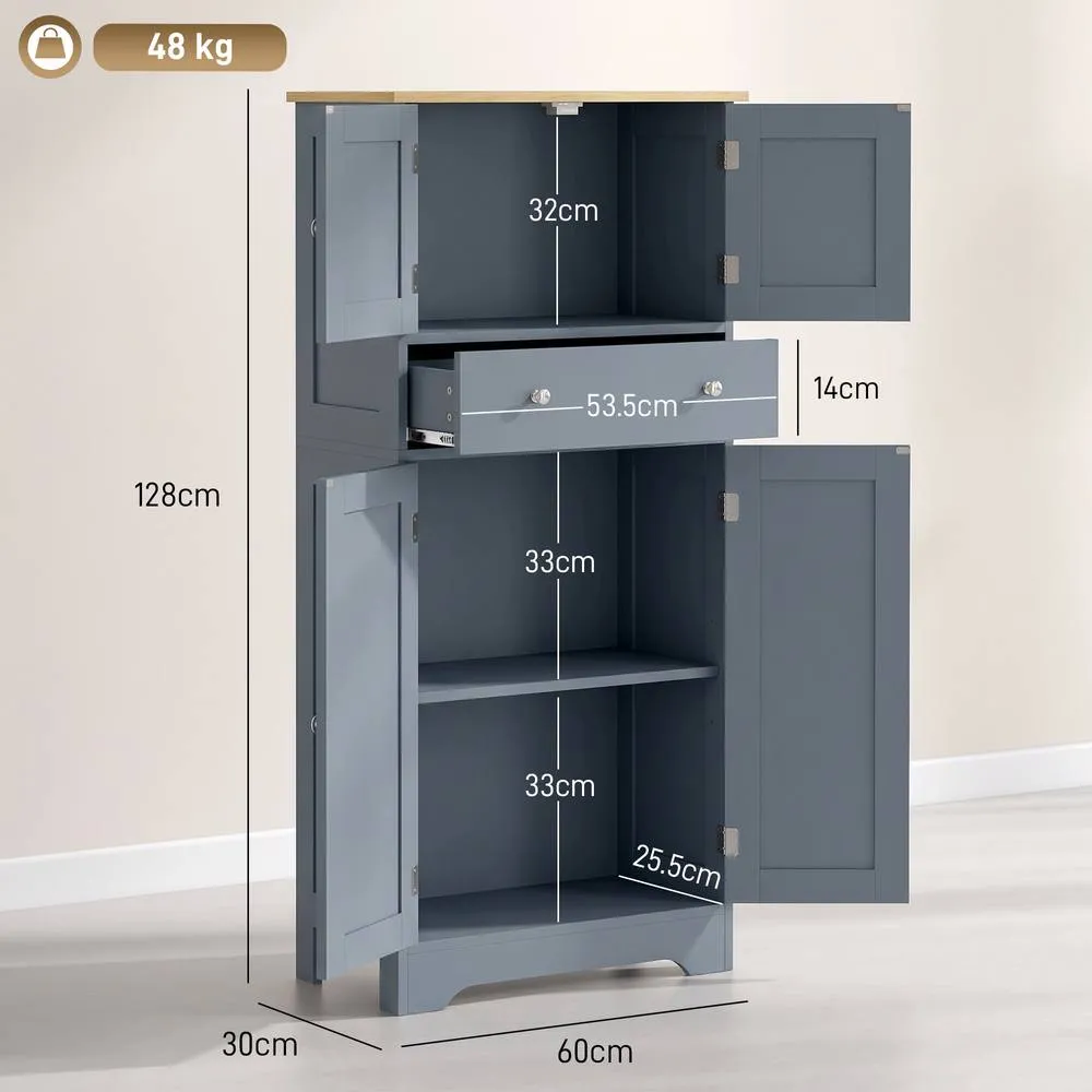 HOMCOM Modern Kitchen Cupboard with 4 Doors & Adjustable Shelf, Grey Blue 3