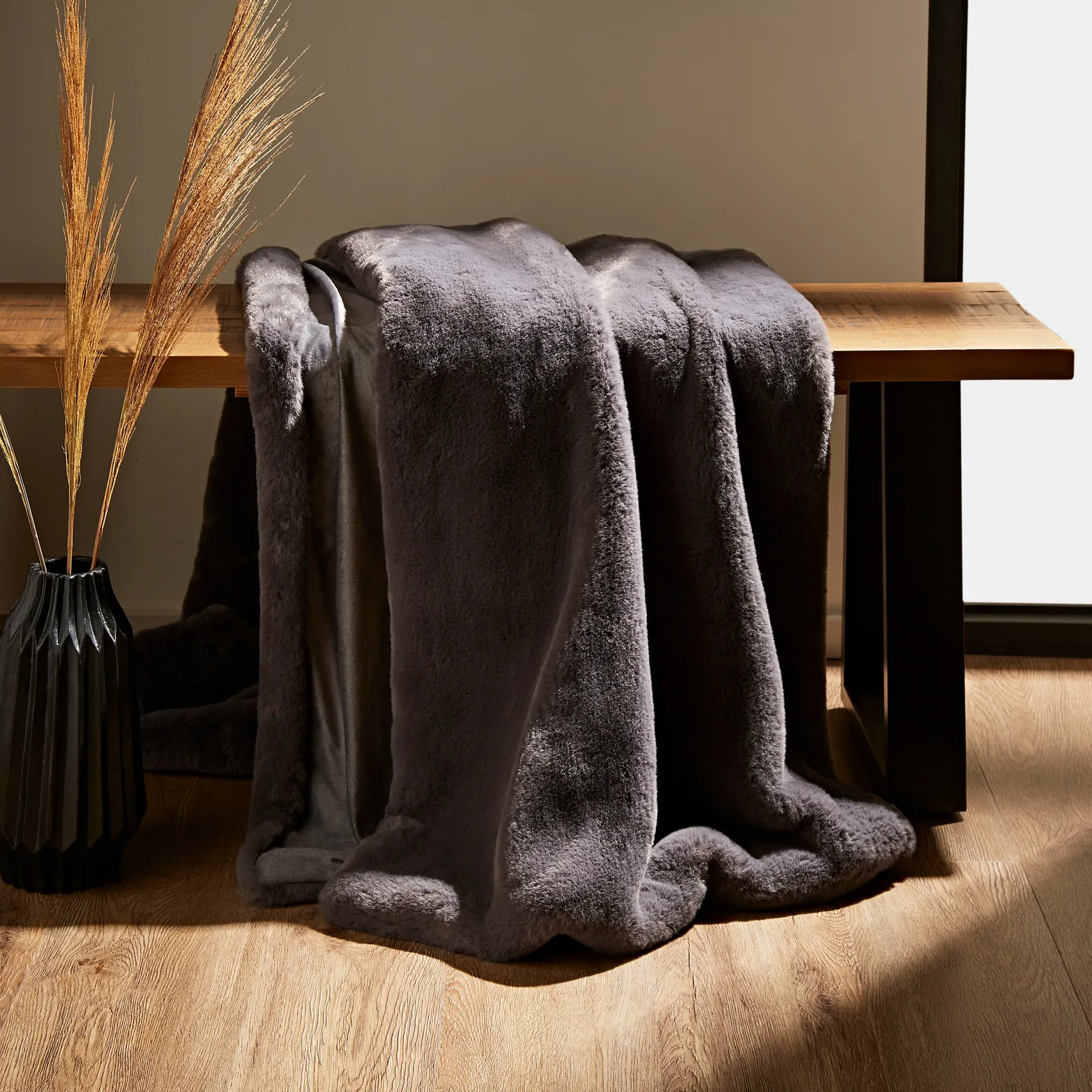 Silky Soft Faux Fur Recycled Throw Grey
