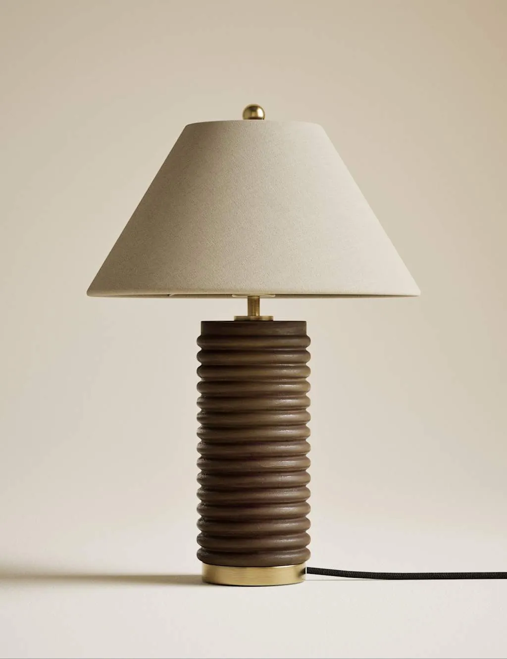 M&S Wooden Ribbed Table Lamp Brown