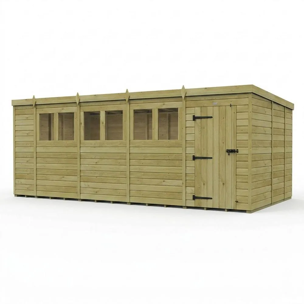 Buttercup Farm 18ft x 9ft Pent Garden Shed Single Door With Windows - Timber in Brown