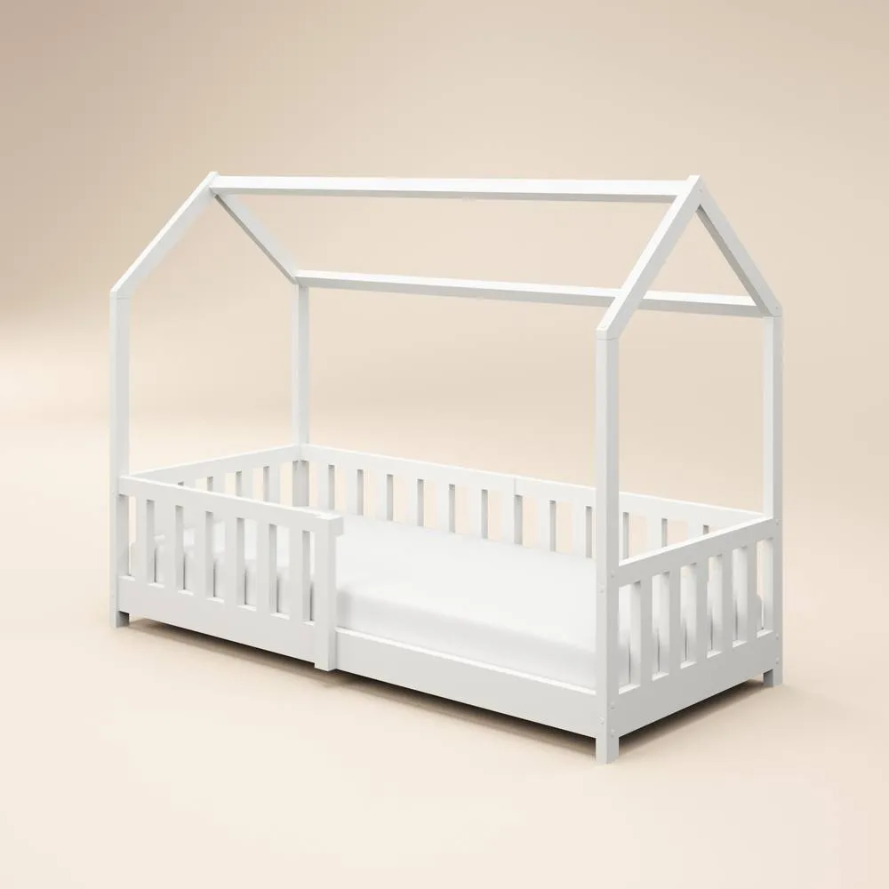 Flair Explorer Shorty Play House Floor Bed with Rails Wooden White 3