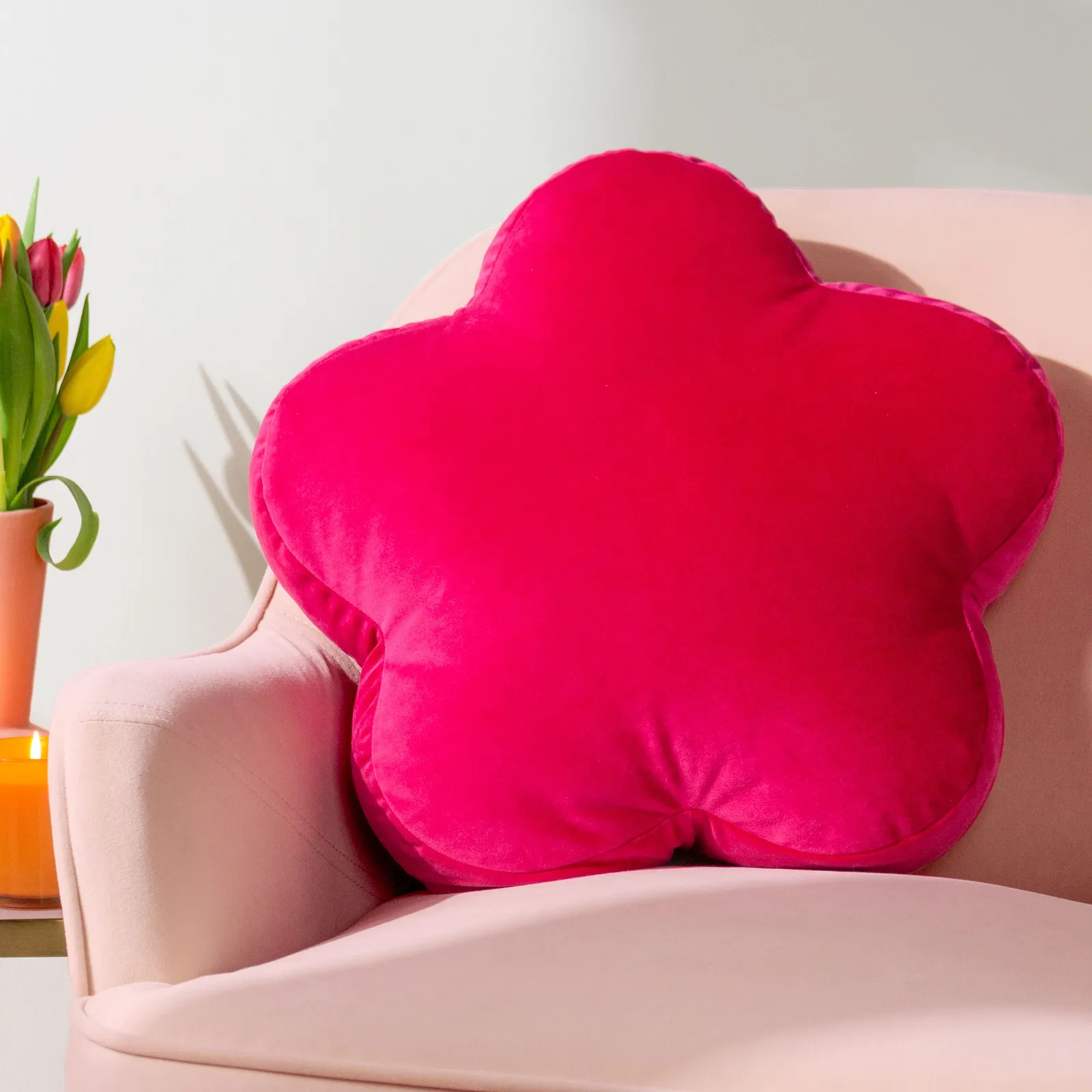 Heya Home Flower Velvet Reversible Ready Filled Cushion in Bright Pink
