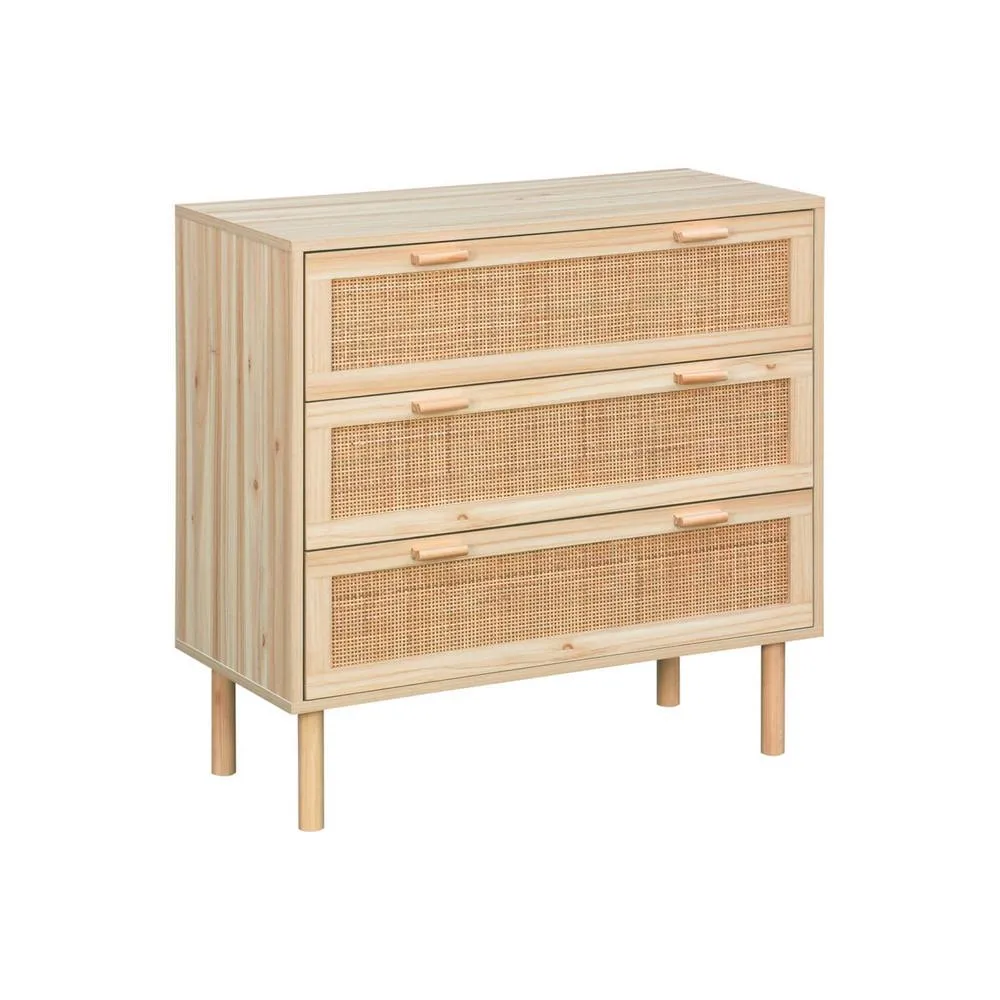 sweeek 3-drawer chest with cane & wooden effect in Beige 2
