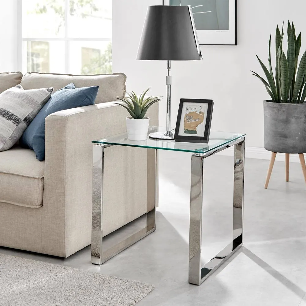 FurnitureboxUK Miami Chrome Metal & Glass Console Coffee End Side Table Set in Silver 5