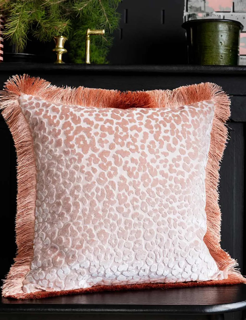 Rockett St George Leopard Love Velvet Cushion Pink