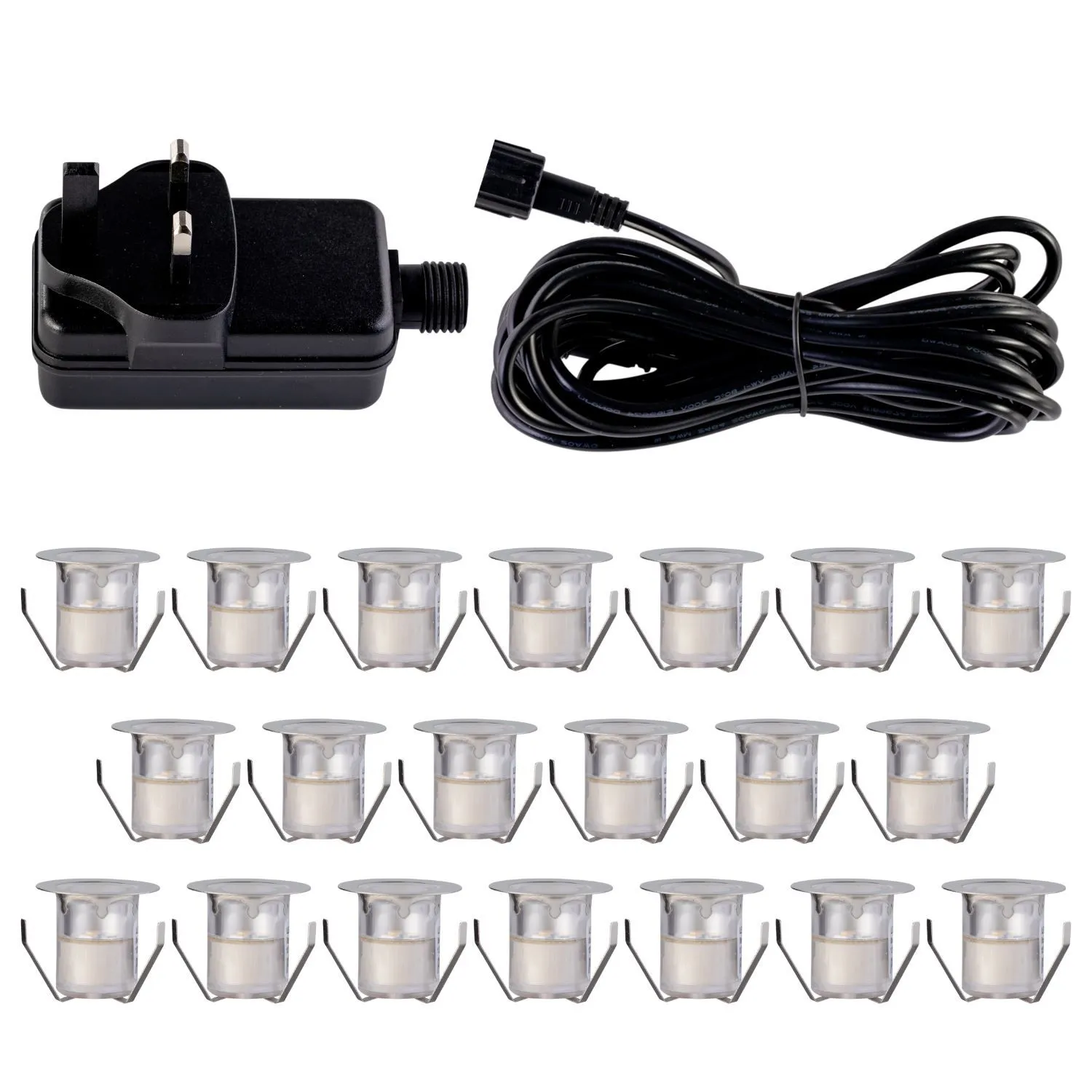 First Choice Lighting Set of 20 - 30mm Stainless Steel IP67 Warm White LED Decking Kit in Silver