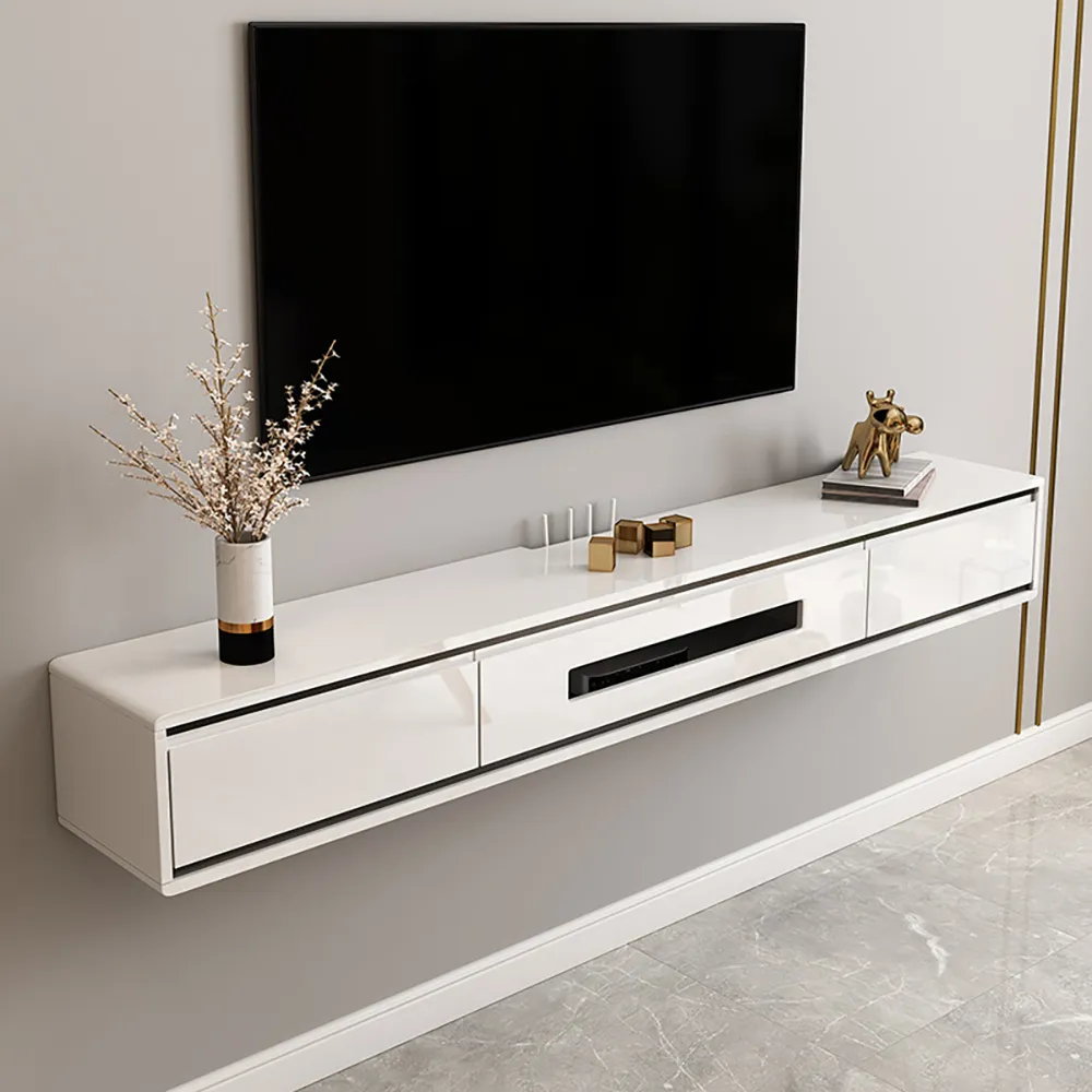 180 cm White TV Stand Unit Postmodern Minimalist Floating Media Console with Storage