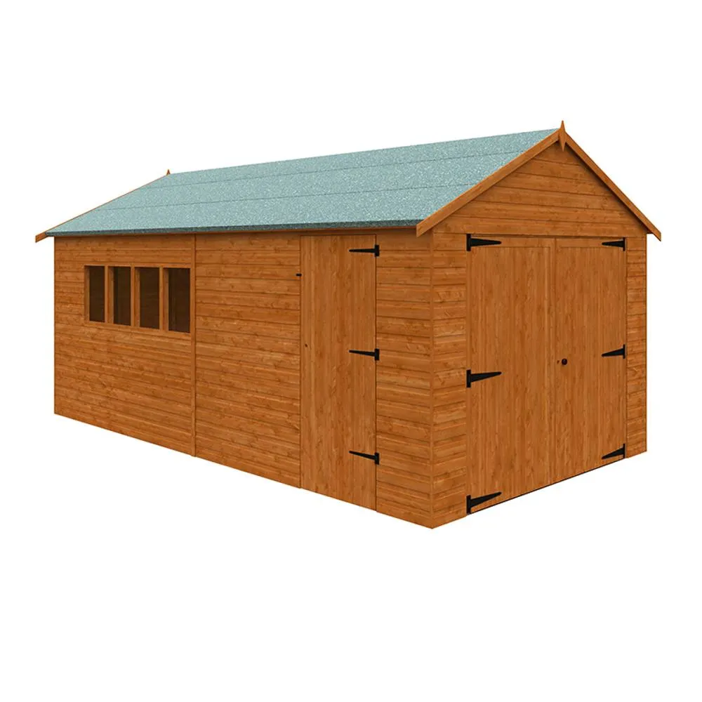 Buttercup Farm 18 x 10 Feet Garage 12mm Shed - Solid Wood/Softwood/Pine in Burnt Orange