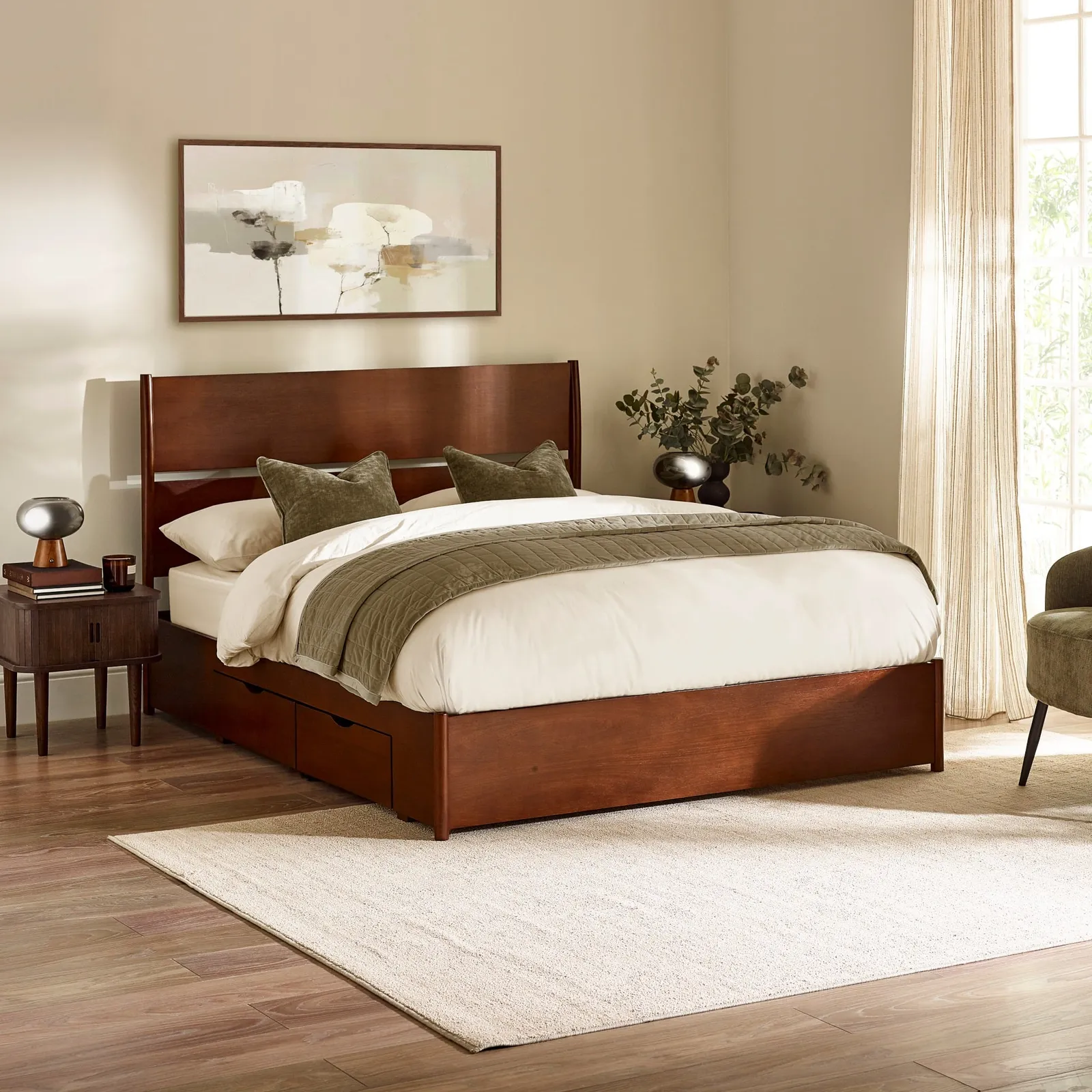 Kavin - Double - 4 Drawer Storage Bed - Walnut - Wooden- 4ft6