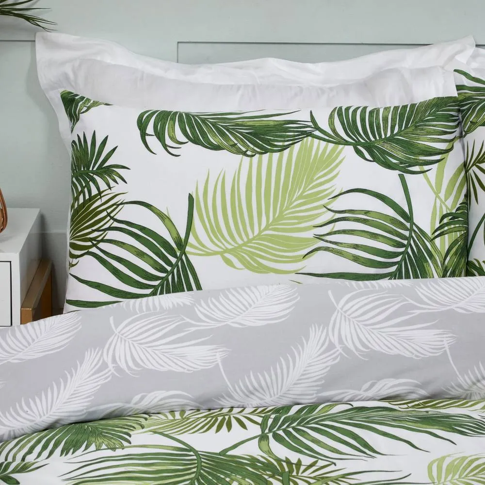 Smart Living Polycotton Floral Palm Print Reversible Duvet Cover With Pillowcase in Green 3