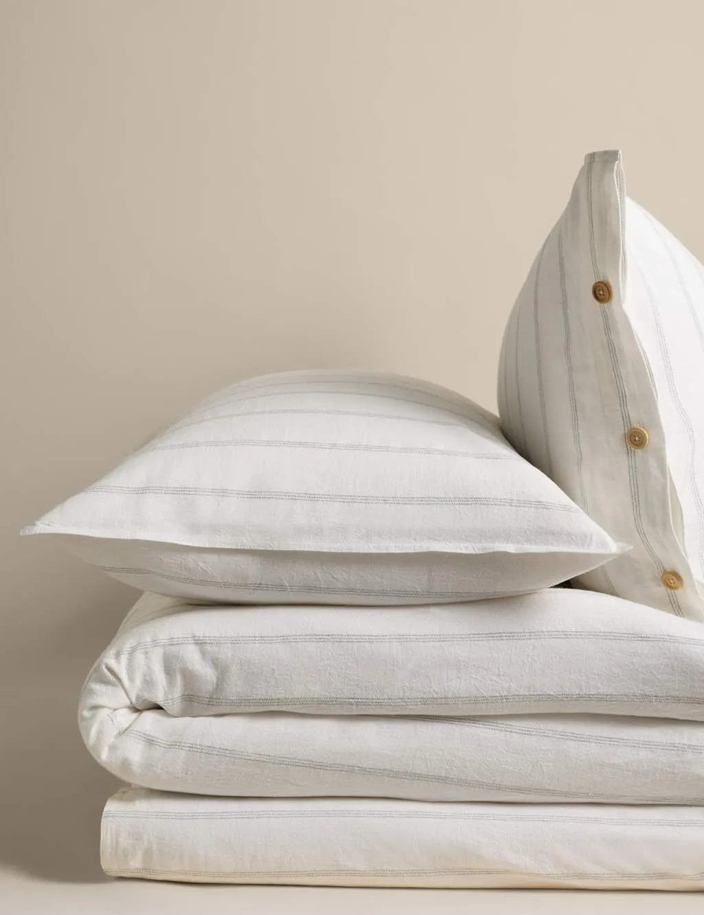 M&S Linen Rich Striped Jacquard Bedding Set Blue